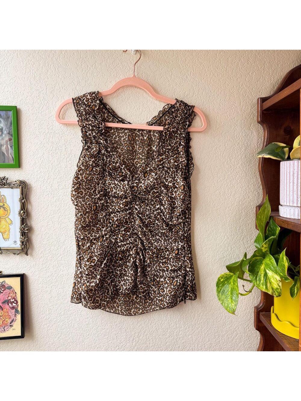 Vintage Women's Y2K Animals Print Boho Indie Western Ruched Tank Blouse